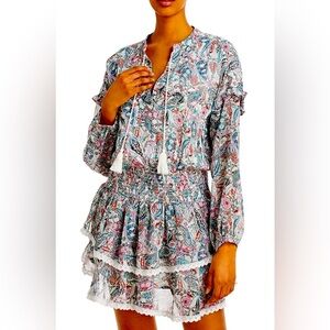 Aqua Multicolor Paisley dress WHITE MULTI Women's Paisley Smocked Waist